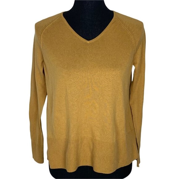 J. Jill Sweaters - J. Jill Sweater Women XS‎ Petite Yellow Silk Cotton V-Neck Long Sleeve Knit